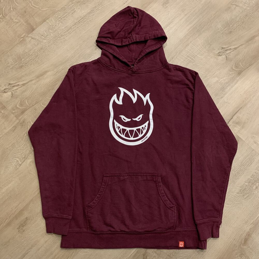 Spitfire Wheels Skate Bighead Flame Logo Hoodie Youth Boys XL Burgundy Pullover